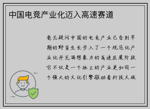 中国电竞产业化迈入高速赛道